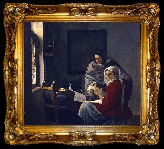 framed  Johannes Vermeer Girl interrupted at her music., ta009-2